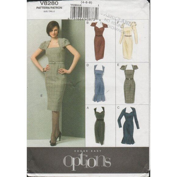 Vogue 8280 Easy Options Galaxy Power Dress Pattern 6 Variations Size 4 6 8 Uncut - Picture 1 of 5